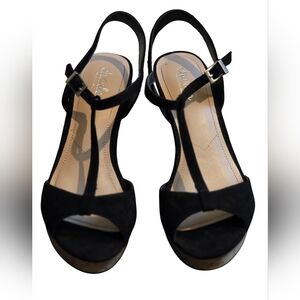 Charles By Charles David Lucas Black Microfiber Wedge Women's Sandals Size 7.5